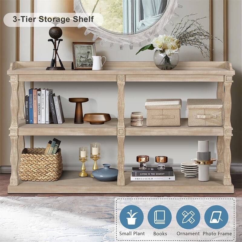 Console Table with 3-Tier Open Storage Spaces Effect Support Legs