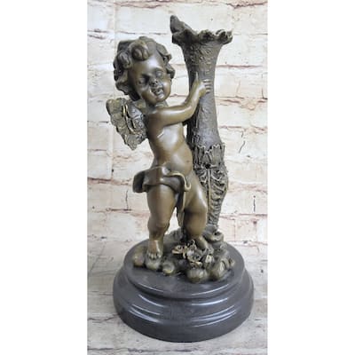 12 Inches Auguste Moreau Cherub Angel Bronze Sculpture Statue Decoration