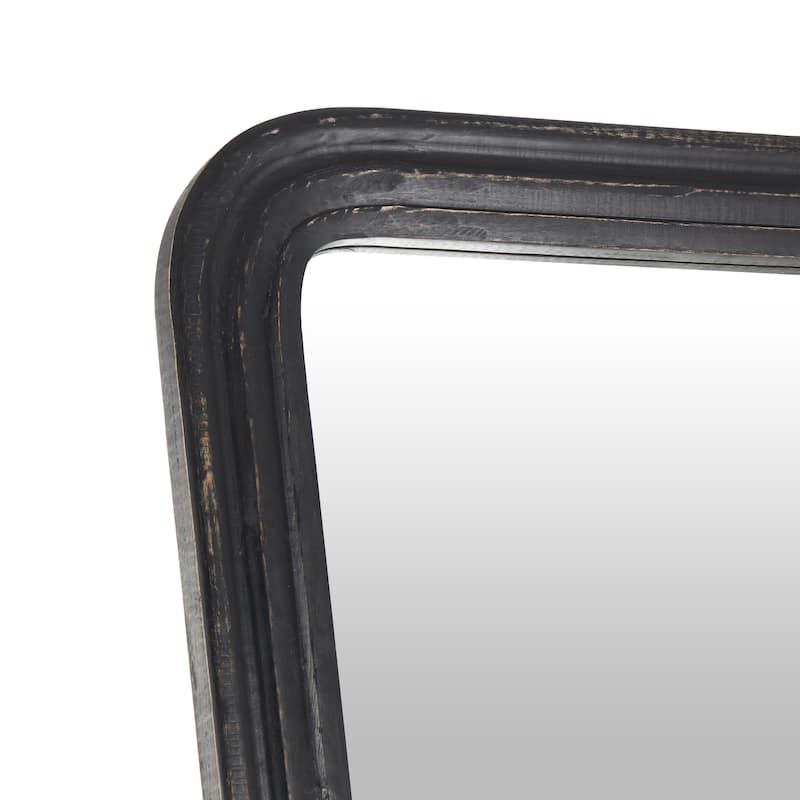 Mango Wood Distressed Room Floor Mirror with Carved Grooves - Black or Brown - Roche River Decor