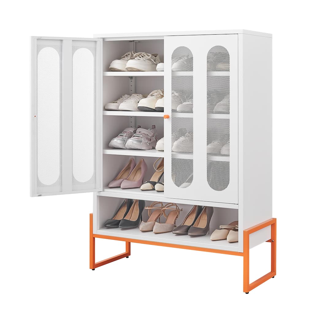 5.9"H Foot Double-Sided Door Shoe Cabinet With Movable Double-Layer Partitions And Hollow Base Moisture-Proof And Seismic Design