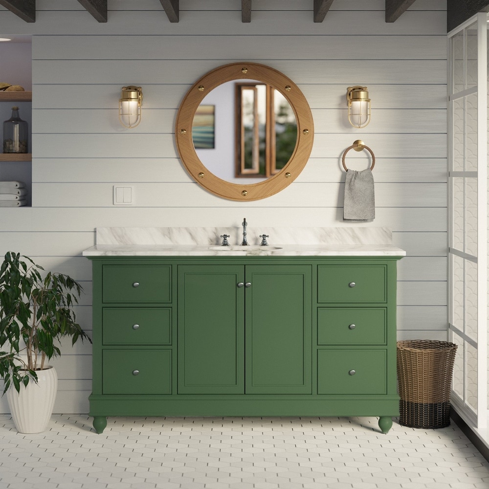 KitchenBathCollection Bella 60" Single Bathroom Vanity with Carrara Marble Top