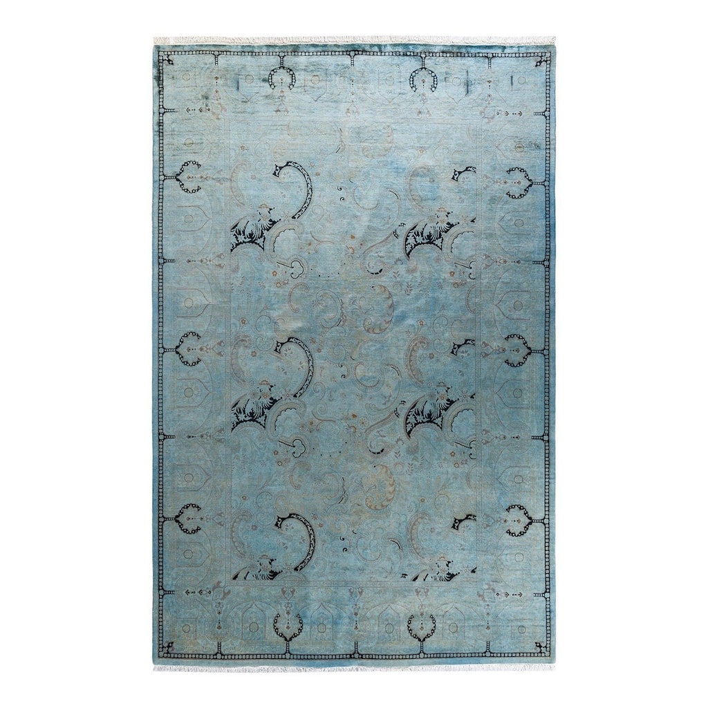 Overton Hand Knotted Wool Vintage Inspired Modern Contemporary Overdyed Blue Area Rug - 6' 3" x 9' 8"
