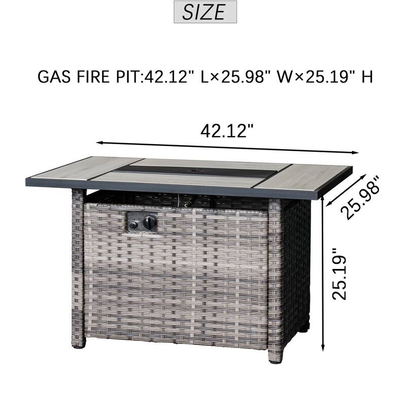 OVIOS 7-piece Wicker Sectional Sofa Swivel Rocking Chair Set With Fire Pit