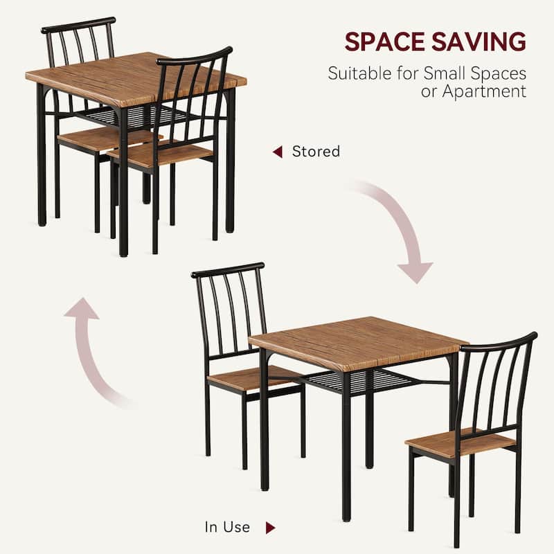 Round Dining Table Set for 2, Circle Kitchen Table and Chairs, Modern Dining Room Table Set with 2 Chairs - Brown