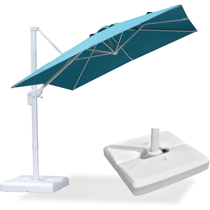 PURPLE LEAF White Square Cantilever Patio Umbrella With Base - 8ft Blue