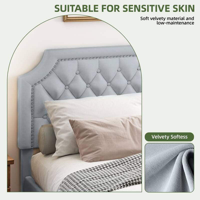 Moasis Upholstered Tufted Bed Frame with Adjustable Height Headboard