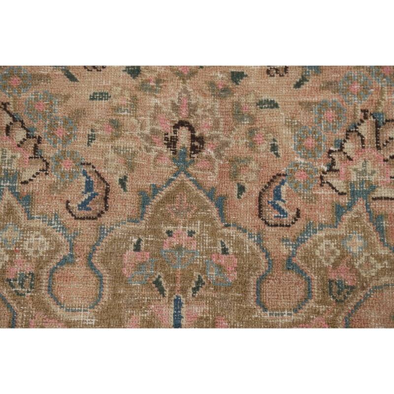 Distressed Pink Mashad Persian Antique Rug Hand-Knotted Wool Carpet - 9'8" x 12'5"