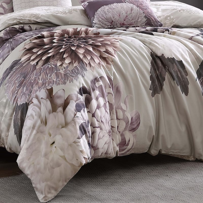 Bebejan Dahlia Purple 100% Cotton Sateen 5 Piece Reversible Comforter Set