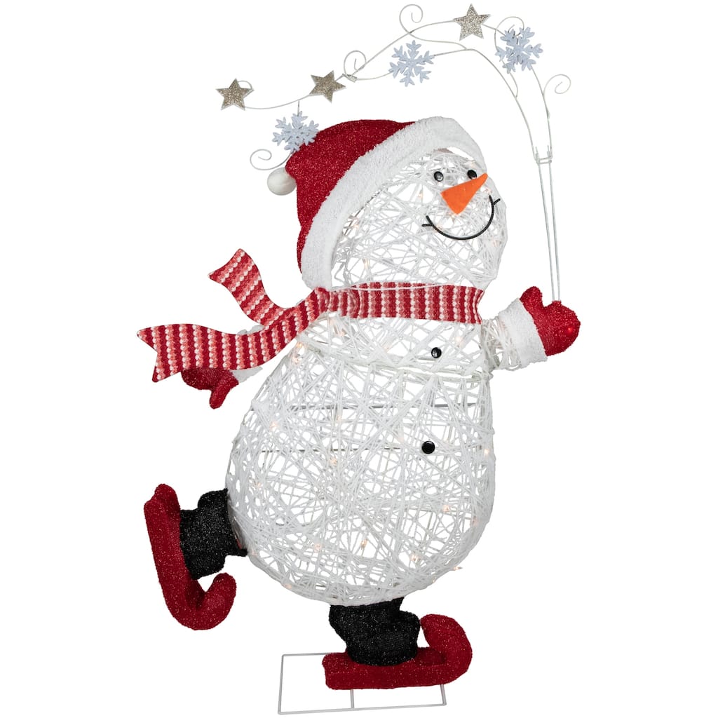 56" Lighted Ice Skating Snowman Outdoor Decoration - White