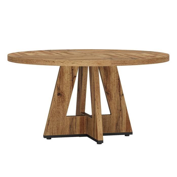 Farmhouse Retro Oak Round 47 Inch Wooden Kitchen Dining Table for 4 People - 47.25"D x 47.25"W x 29.5"H