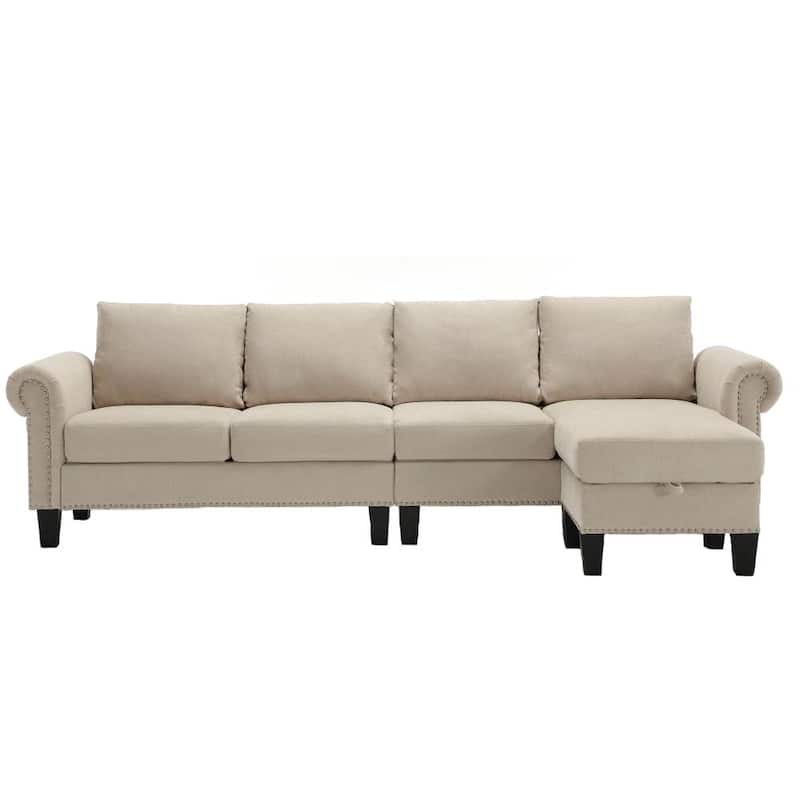 Convertible Sectional Sofa with Storage,L-Shaped Sofa,Four-Seater Sofa,Modern Linen Fabric Sectional Couches