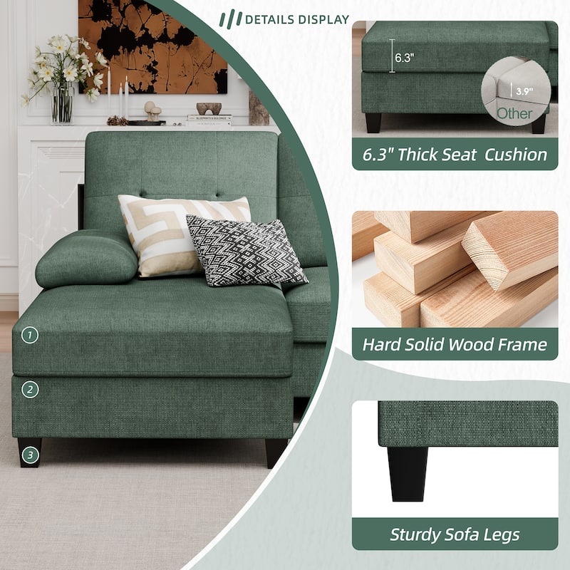 106'' Sectional Sofa with Thick Cushions for Living Room