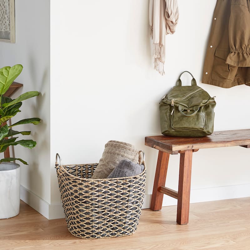 Brown Seagrass Handmade Decorative and Functional Storage Basket with Handles - Brown