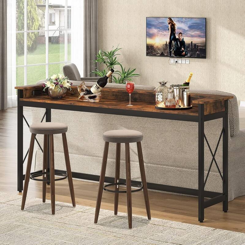 70.9" Extra Long Console Table with Power Outlets & USB Ports, Narrow Sofa Table Behind Couch, with Charging Station