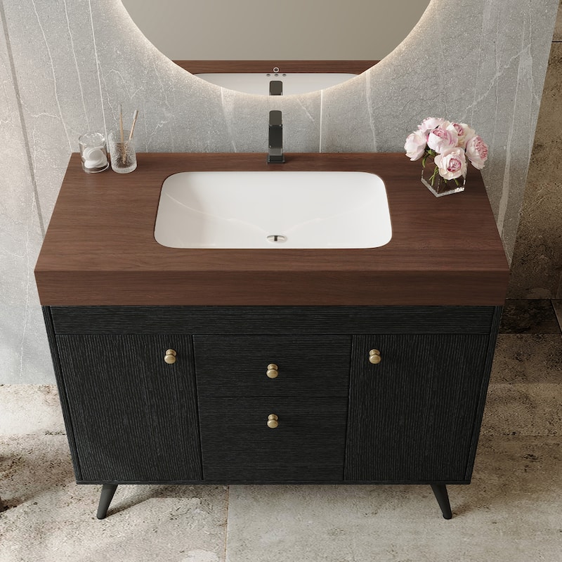 36" Modern Freestanding Bathroom Vanity with Sintered Stone Top & Ceramic Sink, Smart Storage Design & Drawers