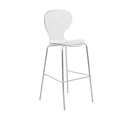 30 in. Seat Height Acrylic Plastic Barstool in Chrome Steel Frame Armless with Footrest