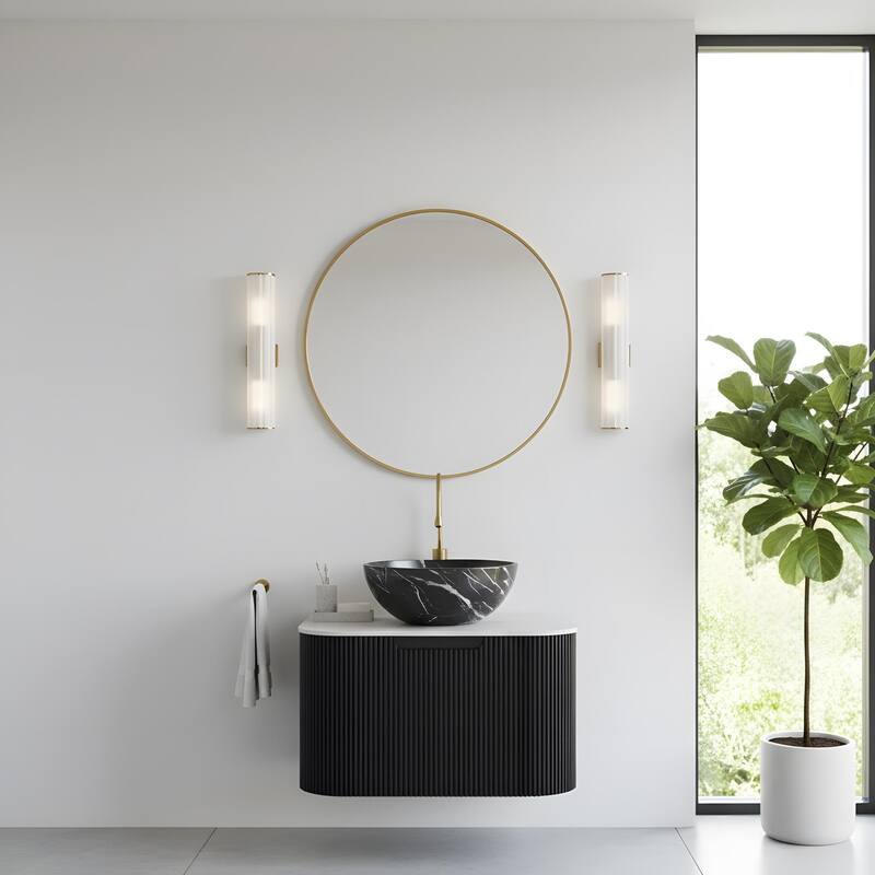 Wall Mounted Bathroom Vanity with Black Bowl Ceramic Basin - 24 - Black