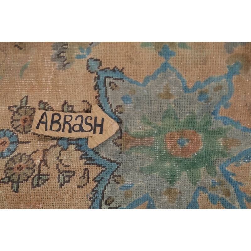 Floral Green Tabriz Persian Vintage Area Rug Hand-Knotted Wool Carpet - 9'7"x 12'11"