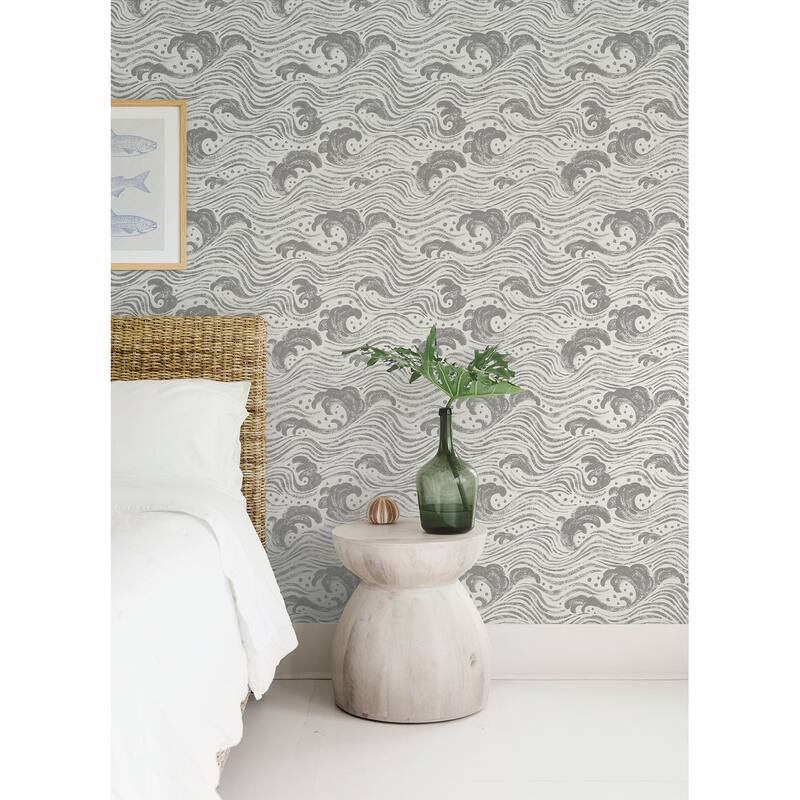 A-Street Prints Swell Charcoal Ocean Wave Wallpaper