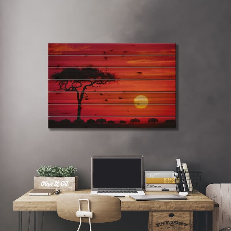 Wildebeest Migration, Maasai Mara National Reserve, Kenya Print On Wood by Dee Ann Pederson - Multi-Color