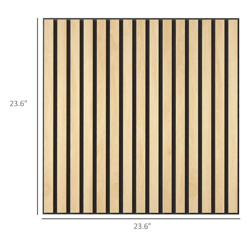 HOMCOM 4 Pack 3D Faux Wood Wall Panels, 24" x 24" Sound Absorbing Acoustic Panels, Wood Slat Wall Panels for Interior Wall Decor