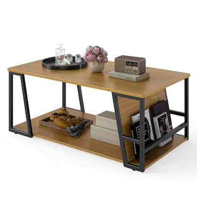 Gymax 40'' Coffee Table & 2-Tier Modern Farmhouse Center Table