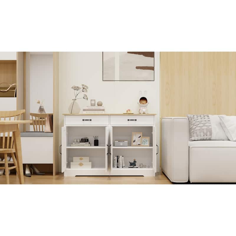 47.95" Farmhouse 4 Doors Storage Sideboard Buffet with 2 Drawers