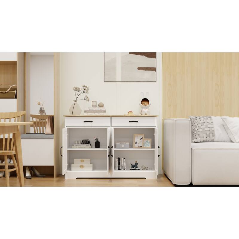 Sideboard with 2 Drawers & 4 Doors, Large Capacity Kitchen Buffet Cabinet, Entryway Table with 2 Storage Shelves