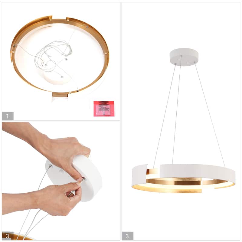 Modern 1-Light Black Gold LED Chandelier Round Metal Pendant Lights for Dining Room