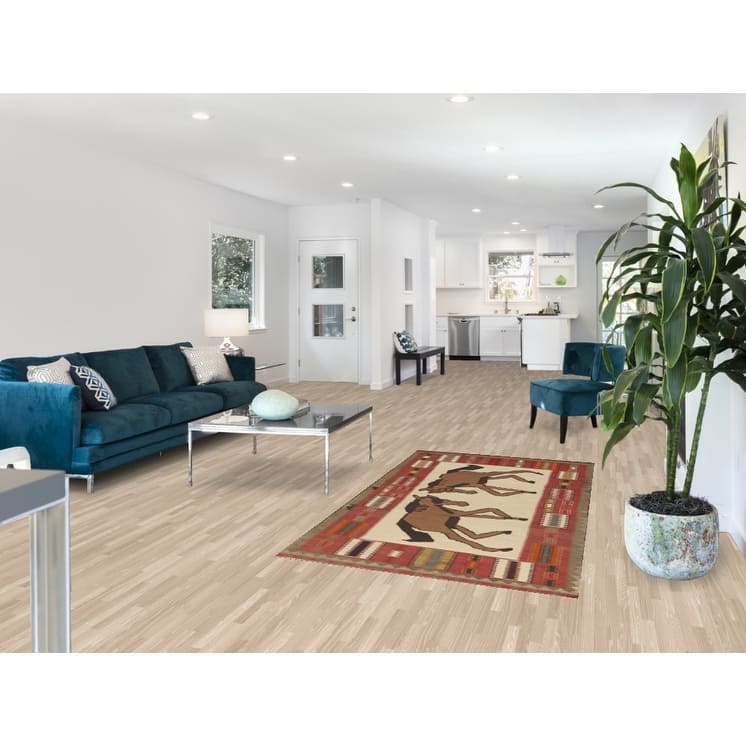 Ivory / Beige Kilim Qashqai Persian Vintage Rug Flatweave Wool Carpet - 3'7" x 6'6"