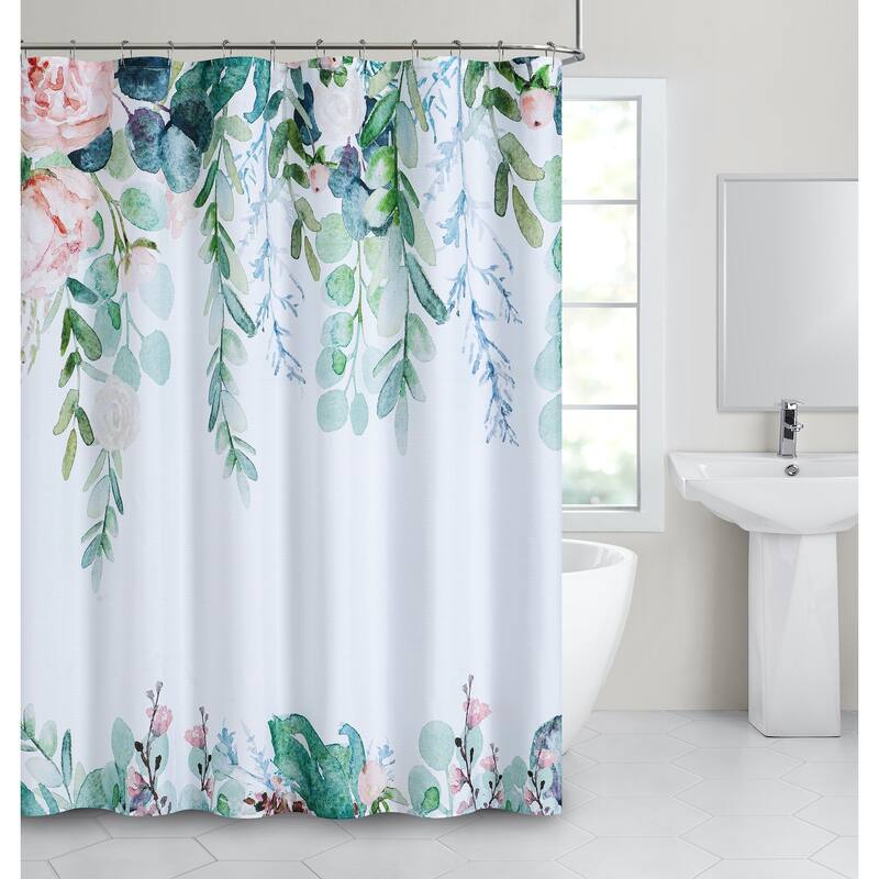 Dainty Home Floral Waterfall Printed Fabric 3D Designed Textured Fabric Shower Curtain 70" x 72"