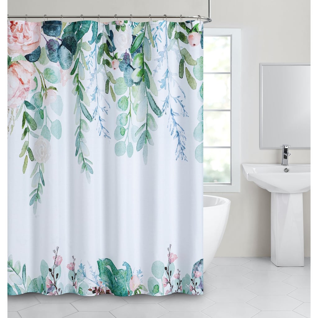 Dainty Home Floral Waterfall Printed Fabric 3D Designed Textured Fabric Shower Curtain 70" x 72"