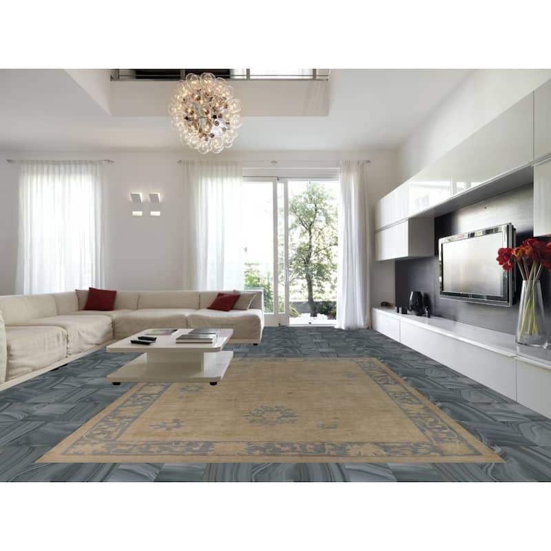 Hand Knotted Oriental 100% Wool Carpet Transitional All-Over Beige & Ivories Oushak Area Rug - 14' 0'' X 10' 0''