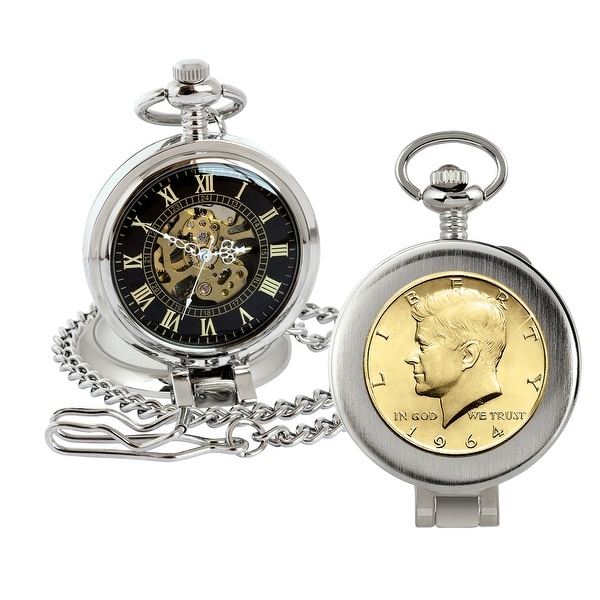 Gold-Layered JFK 1964 First Year of Issue Half Dollar Coin Pocket Watch ...