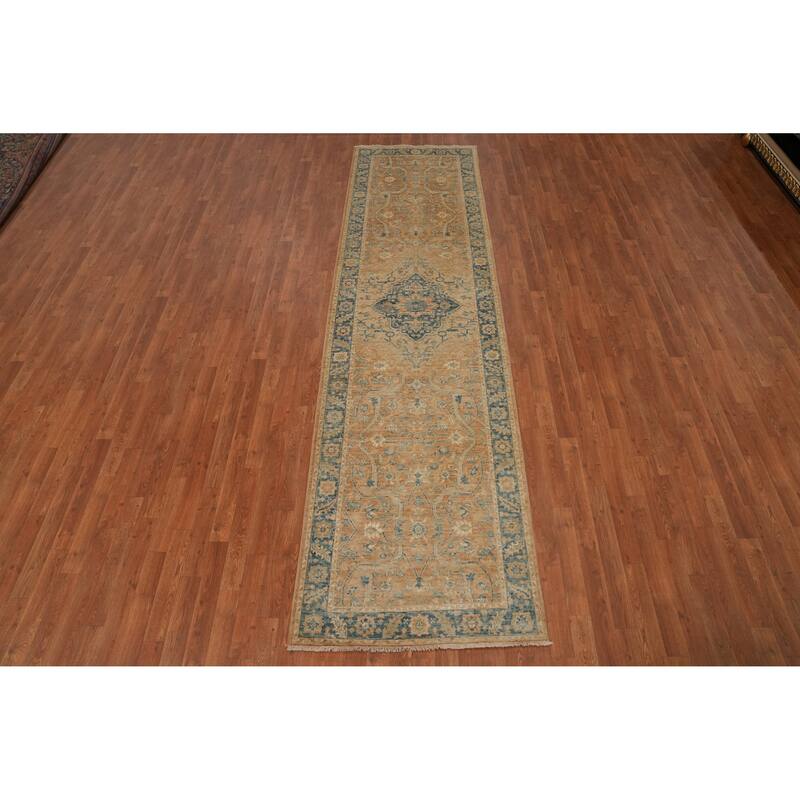 Hand Knotted Oriental 100% Wool Carpet Traditional Floral Oranges & Rust Ziegler Runner Rug - 11' 9'' X 3' 1''