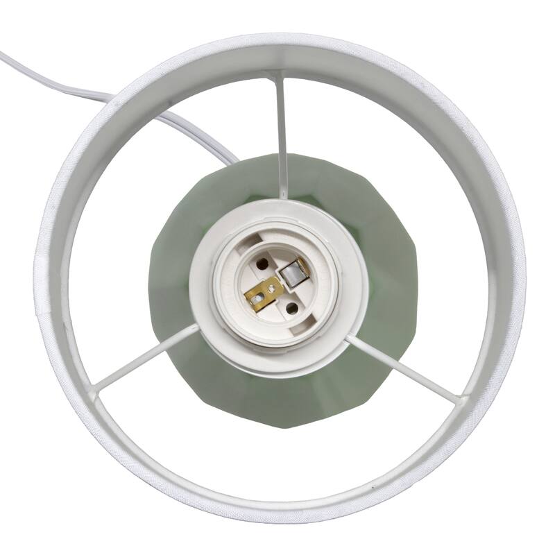 Geometric Ceramic Table Lamp with White Drum Shade - 19.5" - Sage Green