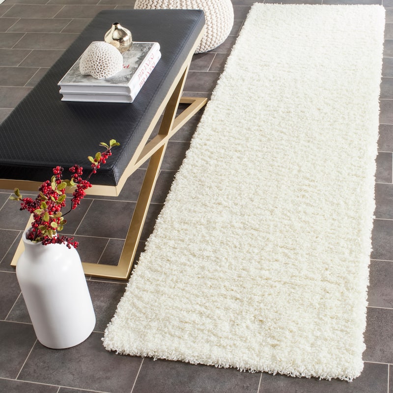 SAFAVIEH Laguna Shag Verdiana Solid Color 2-inch Thick Rug. - 2'3" x 6' Runner - Ivory - Runner