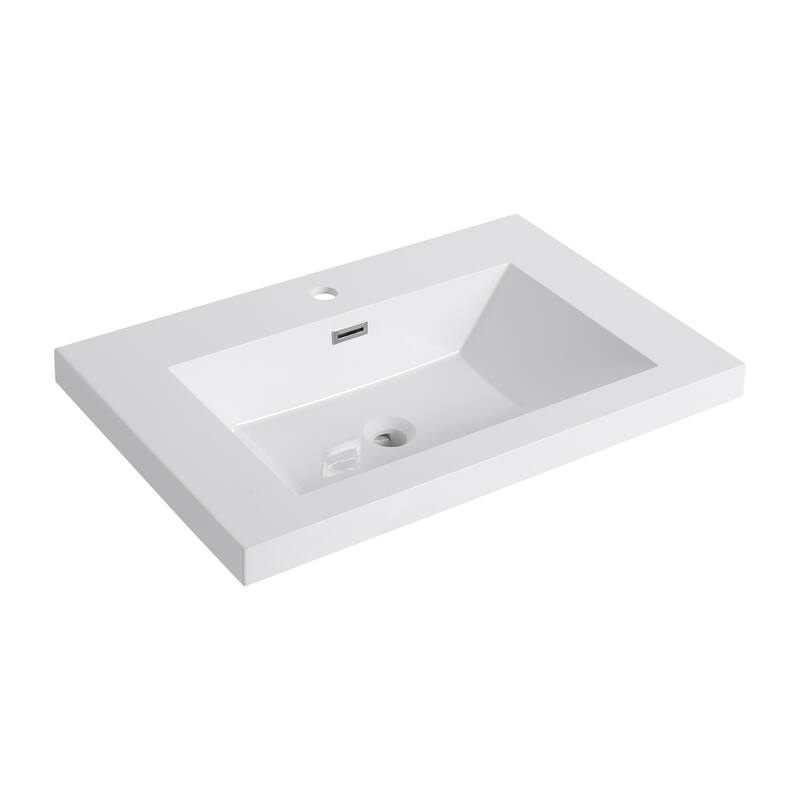 GDFStudio - Elara Gloss White Resin Bathroom Sink Top Only, Modern Rectangular Basin for Wall-Mounted Vanities - 30" Bathroom  Resin Sink - Gloss White