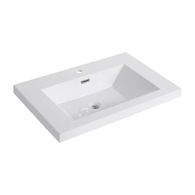 GDFStudio - Elara Gloss White Resin Bathroom Sink Top Only, Modern Rectangular Basin for Wall-Mounted Vanities