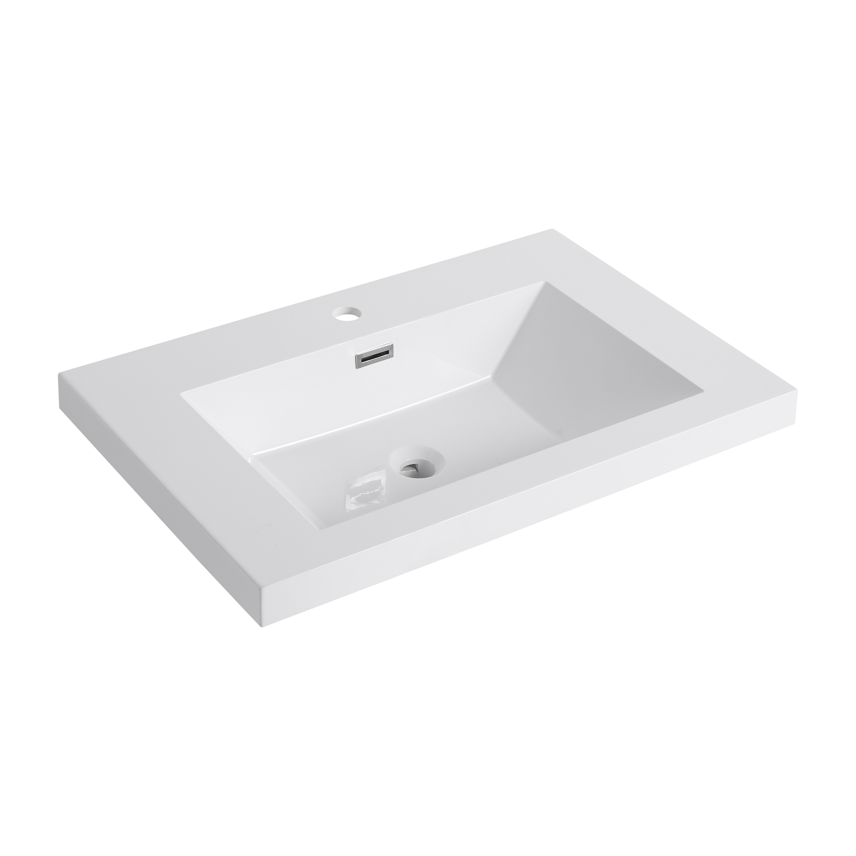 GDFStudio - Elara Gloss White Resin Bathroom Sink Top Only, Modern Rectangular Basin