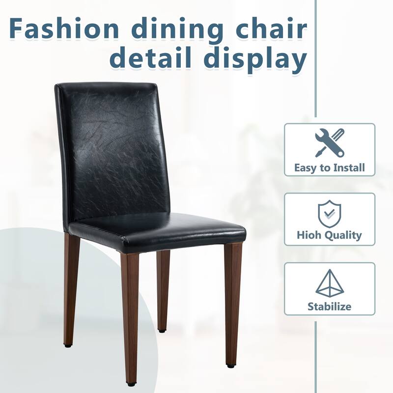 European Dining Chair Set of 2 PU Leather Upholstered Dining Chair with Walnut-Colored Metal Legs Kitchen Side Chair
