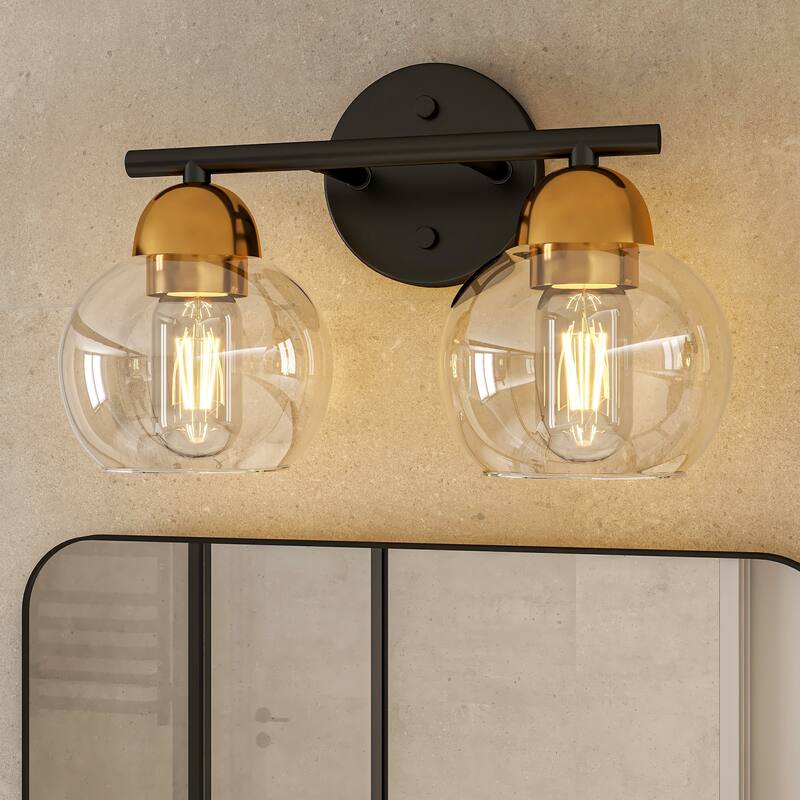 2-Light Dimmable Metal Bathroom Vanity Light Fixture With Glass Shade