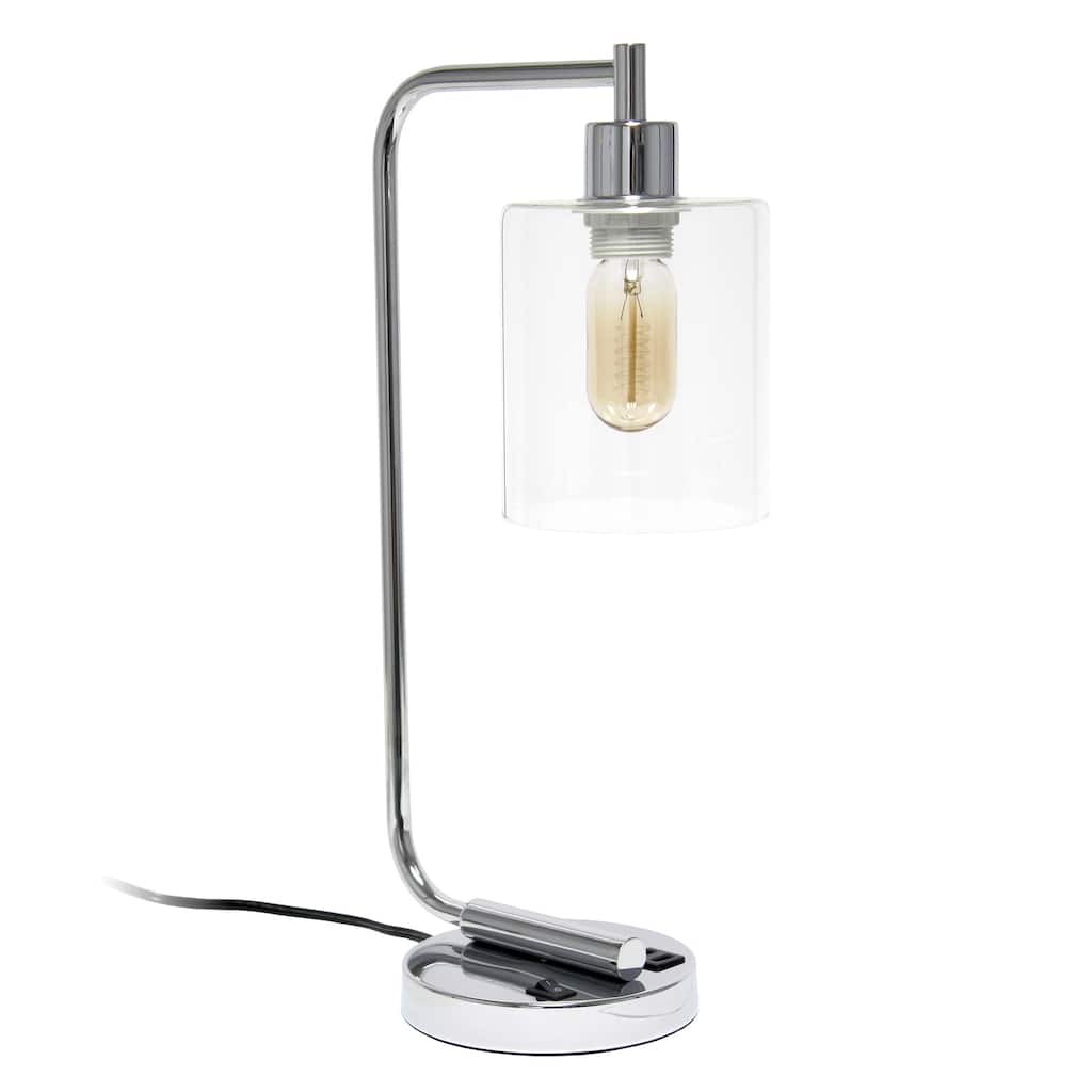 18.8 in. Chrome Finish Table Lamp with Clear Shade, Desk Lamp for Writing and Computer Desks
