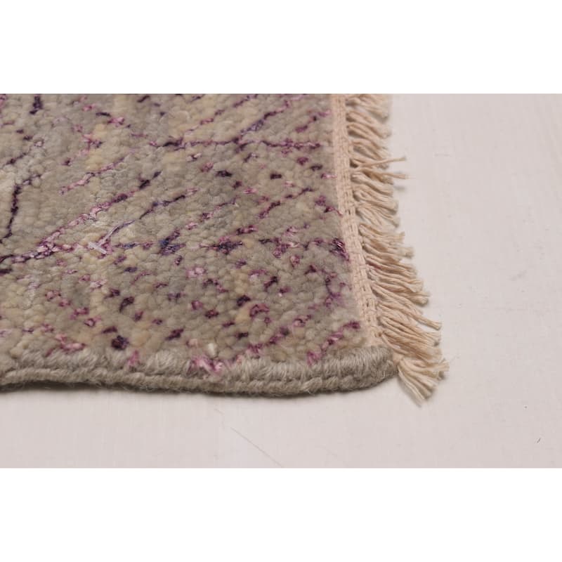 ECARPETGALLERY Hand-knotted Silk Shadow Light Grey, Purple Silk, Wool Rug - 6' 6" x 9' 7"