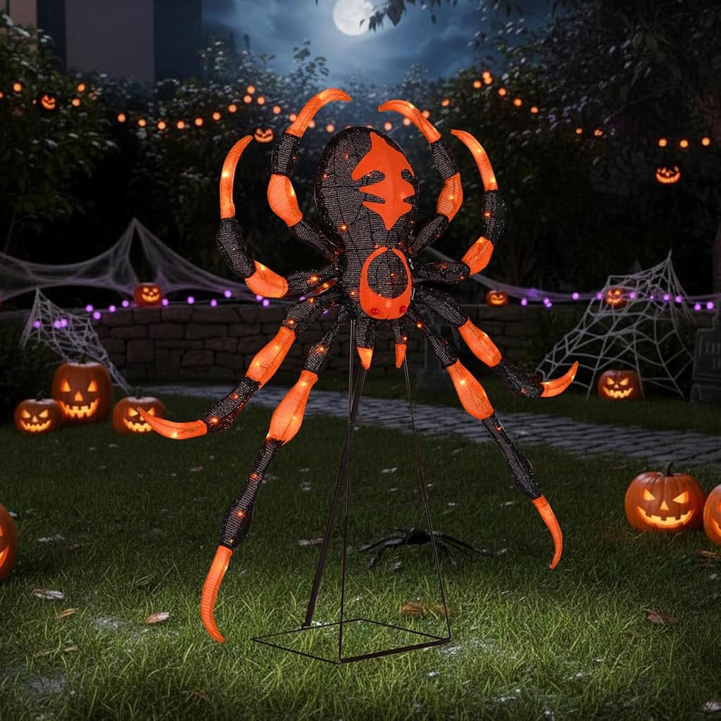 52" Halloween Spider Decoration Lighted Spider on Stand w/ 80 LEDs