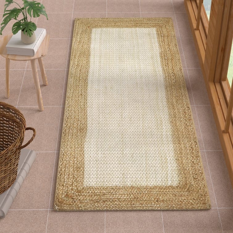 Jute Hand Braided Zigzag Stitch Natural Fibers Farmhouse Style Area Rug - Brown/Cream - Runner 2'4" x 6'