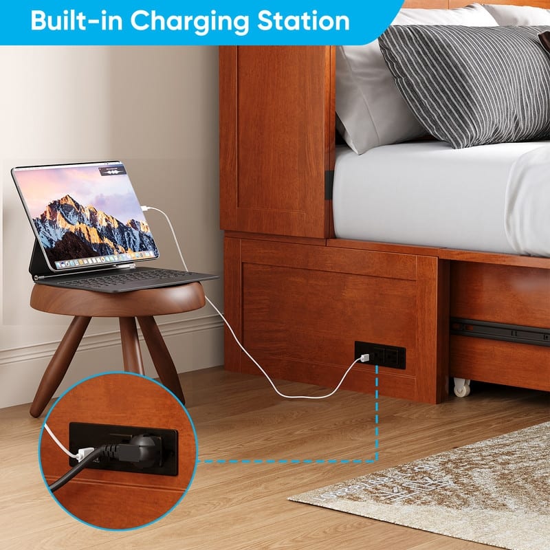 Mixoy Queen Modern Murphy Bed Chest with Mattress,Storage Drawer,Charging Station