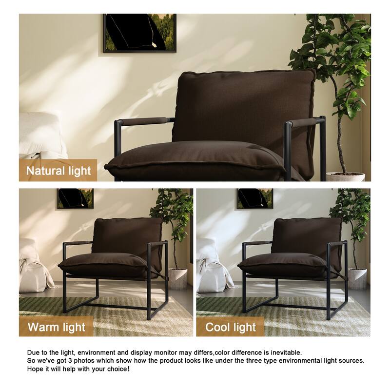 Modern Metal Frame Upholstered Sling Accent Armchair