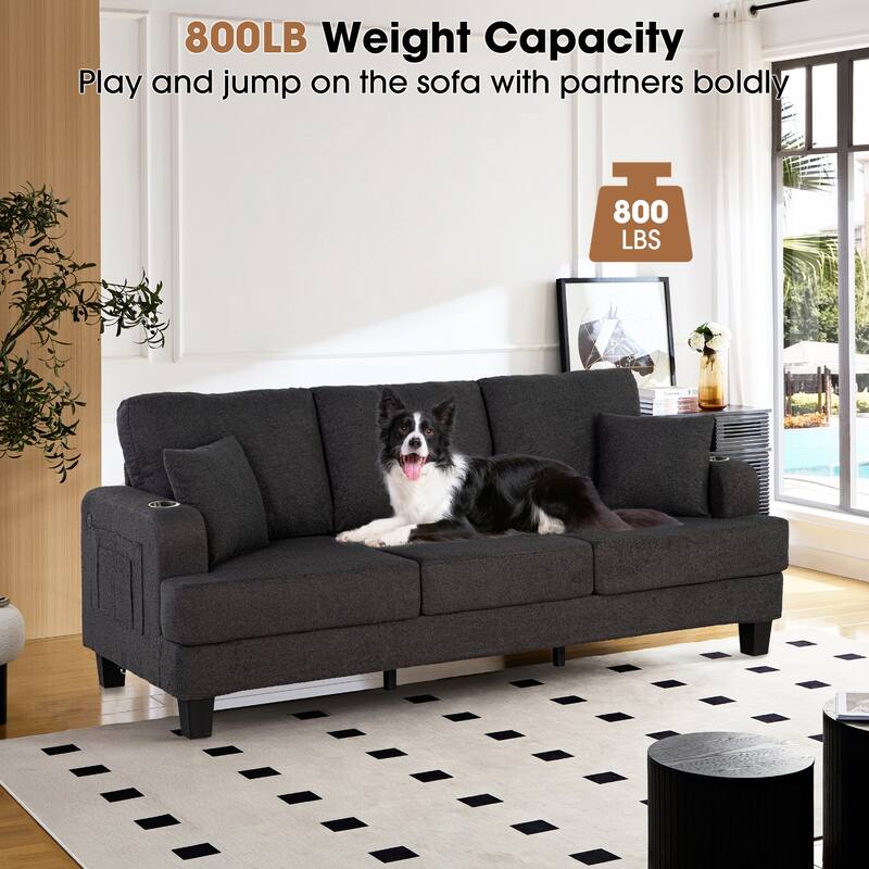 Modern Black Fabric 3-Piece Living Room Sofa Set with Loveset and Ottoman