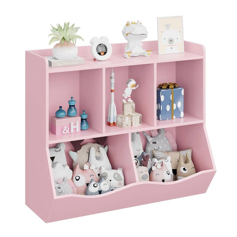Kids Bookshelf and Bookcase Toy Storage Multi Shelf with Cubby Organizer Cabinet for Boys Girls - Pink